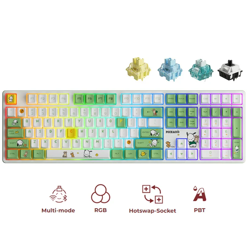 Akko Pochacco Green 5108B Plus Multi-Modes RGB Hot-Swappable Mechanical Keyboard (Akko Cream Yellow Pro, Akko Cream Blue Pro, Akko Creamy Cyan Switch, Akko V3 Piano Pro Switch)