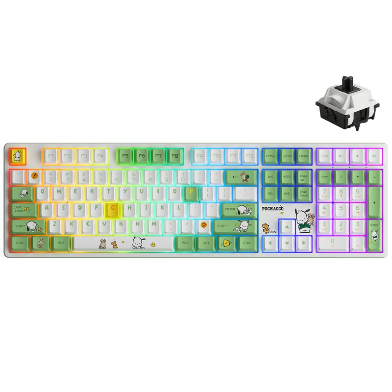 Akko Pochacco Green 5108B Plus Multi-Modes RGB Hot-Swappable Mechanical Keyboard (Akko Cream Yellow Pro, Akko Cream Blue Pro, Akko Creamy Cyan Switch, Akko V3 Piano Pro Switch)