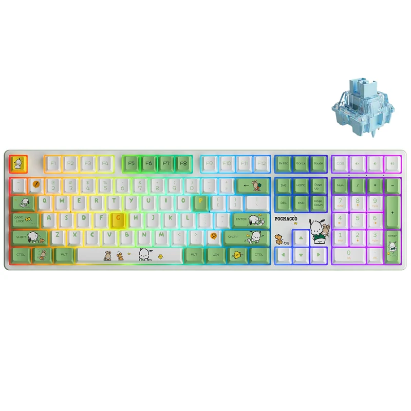 Akko Pochacco Green 5108B Plus Multi-Modes RGB Hot-Swappable Mechanical Keyboard (Akko Cream Yellow Pro, Akko Cream Blue Pro, Akko Creamy Cyan Switch, Akko V3 Piano Pro Switch)