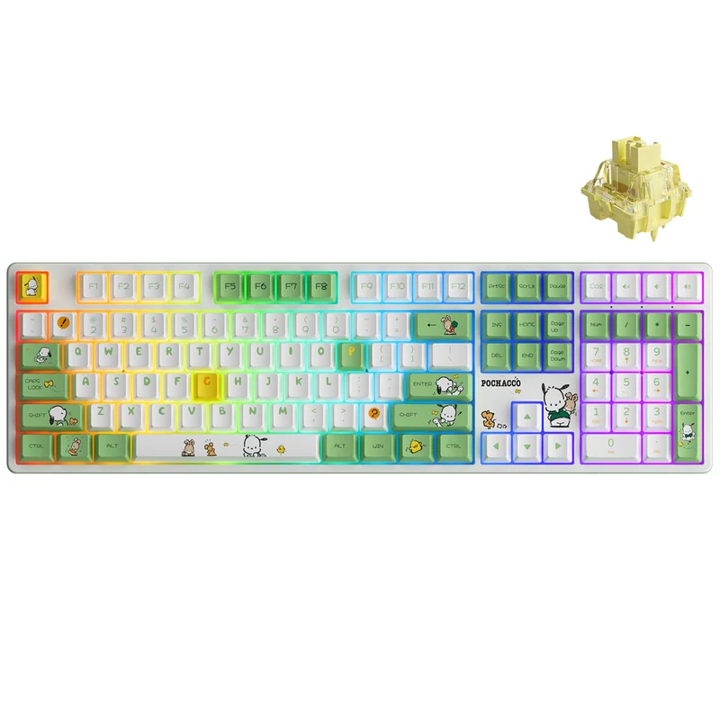 Akko Pochacco Green 5108B Plus Multi-Modes RGB Hot-Swappable Mechanical Keyboard (Akko Cream Yellow Pro, Akko Cream Blue Pro, Akko Creamy Cyan Switch, Akko V3 Piano Pro Switch)