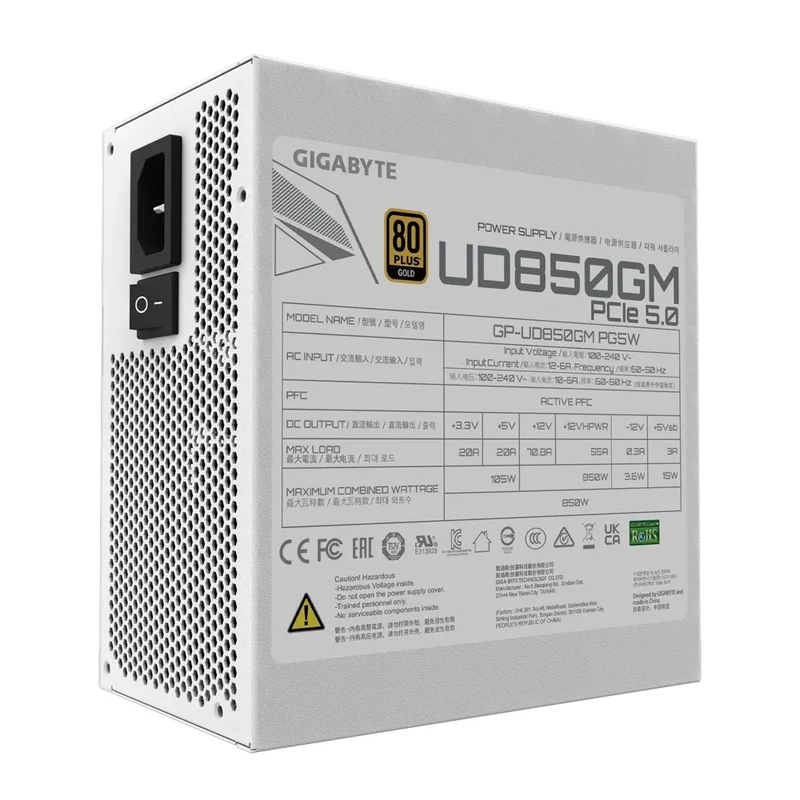 Gigabyte GP-850GM PG5W 850W 80 Plus Gold PCIE 5.0 ATX 3.0 Modular Power Supply (White)