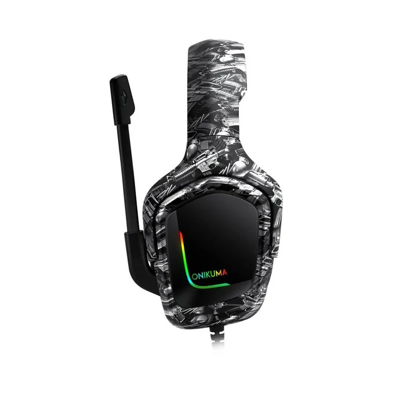 Onikuma K20 Wired Gaming Headset With Microphone RGB Light Noise Cancelling (Camouflage Gray)