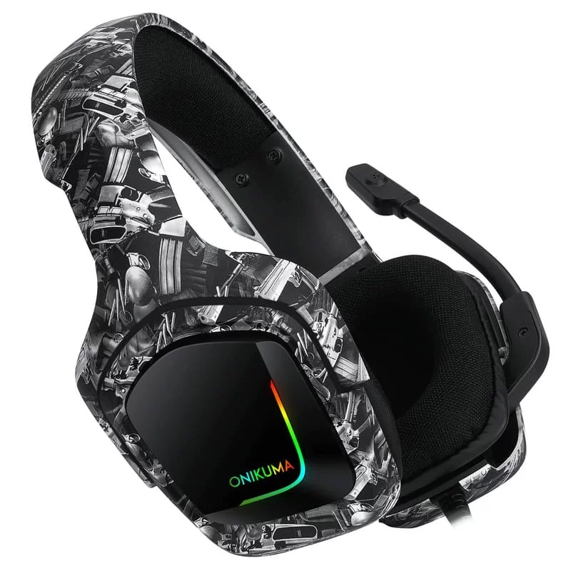 Onikuma K20 Wired Gaming Headset With Microphone RGB Light Noise Cancelling (Camouflage Gray)