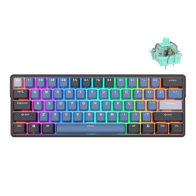 Royal Kludge RK61PLUS Tri-Mode RGB 61 Keys Hot Swappable Mechanical Keyboard Indigo (Sky Cyan Switch)