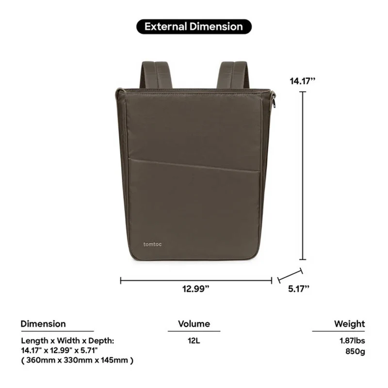 Tomtoc SLASH-H63 Laptop Backpack/Shoulder BAG 14-Inch (Taupe) (H63C1K1 / T62M1K1)