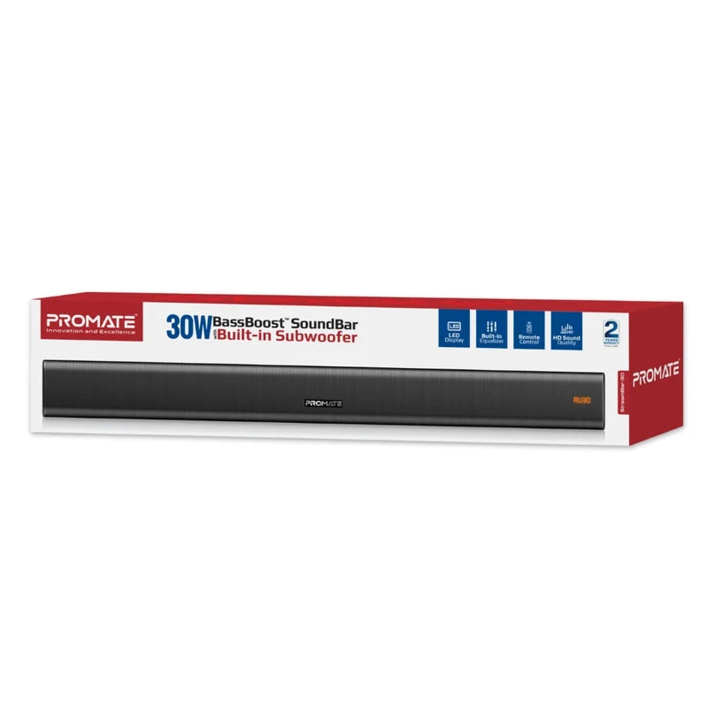 Promate Streambar-30 30W Bassboost Soundbar w/ Built-In Subwoofer (Black)