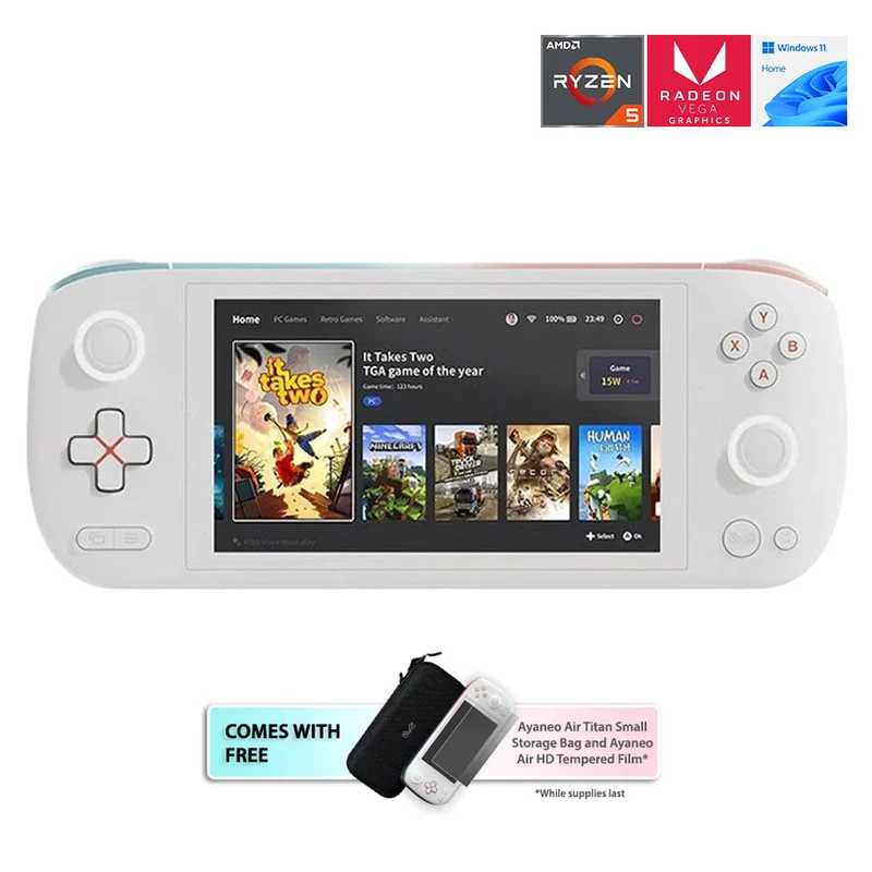 Ayaneo Air AMD Ryzen 5 5560U 16GB RAM 512GB SSD Amoled Handheld PC Gaming Console (Aurora White) + Ayaneo Air HD Tempered Film + Ayaneo Air Titan Small Storage Bag (Black)