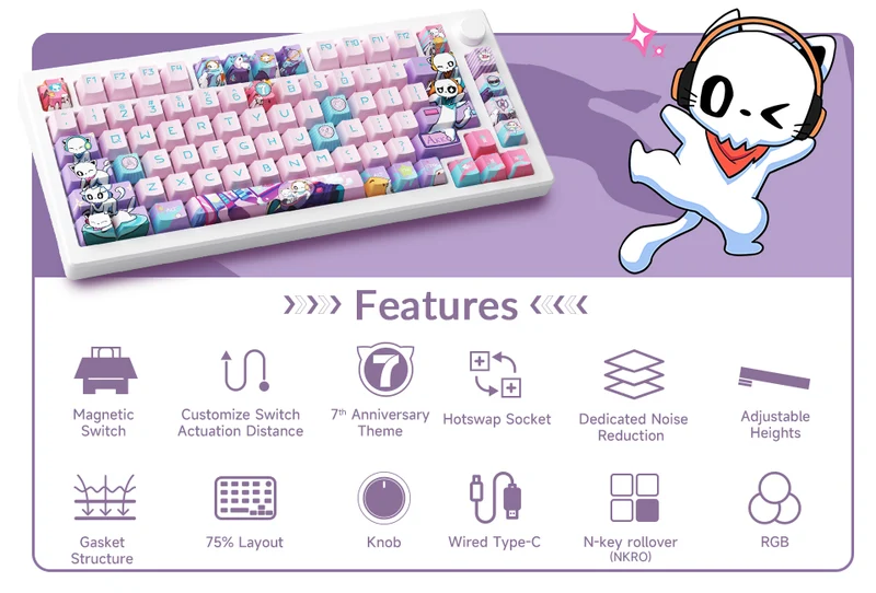 Akko 7th Anniversary MOD007 PC RGB Hot-Swappable Mechanical Keyboard (Akko Cream Yellow Magnetic Switch)