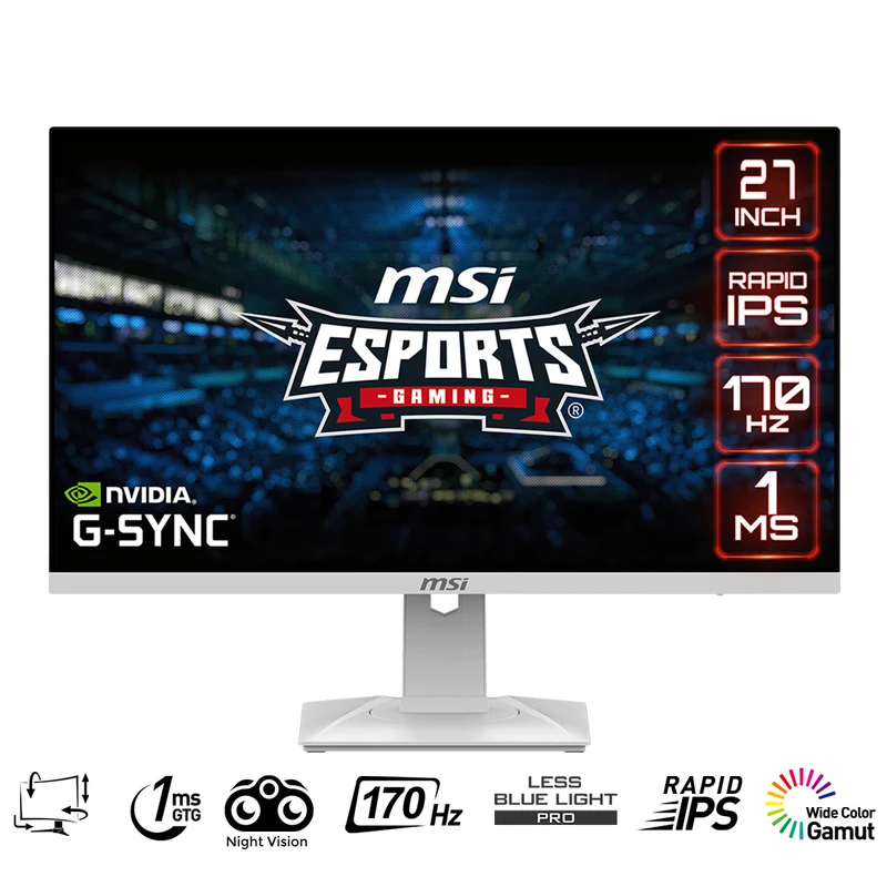 MSI G274QRFW 27" WQHD Rapid IPS 1ms GTG 170Hz G-Sync Compatible eSports Gaming Monitor (White)