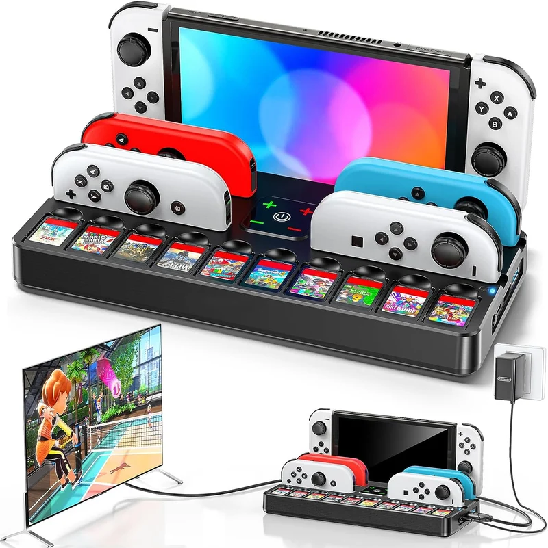 Tokluck TV Dock Station for Switch/ Switch OLED w/ Controller Charger & Game Slots (Black) (TO-SW804)