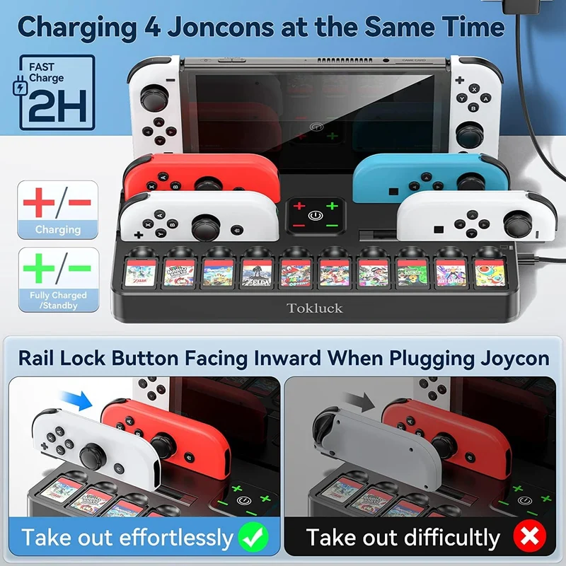Tokluck TV Dock Station for Switch/ Switch OLED w/ Controller Charger & Game Slots (Black) (TO-SW804)