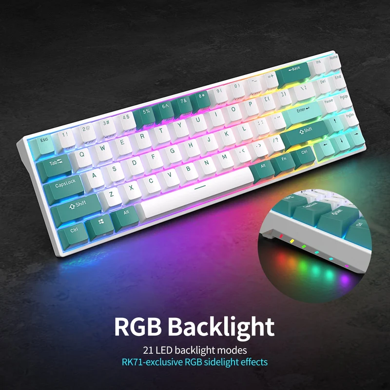 Royal Kludge RK71 Tri-Mode RGB 71-Keys Hot Swappable Mechanical Keyboard Camp Green (Blue Switch)