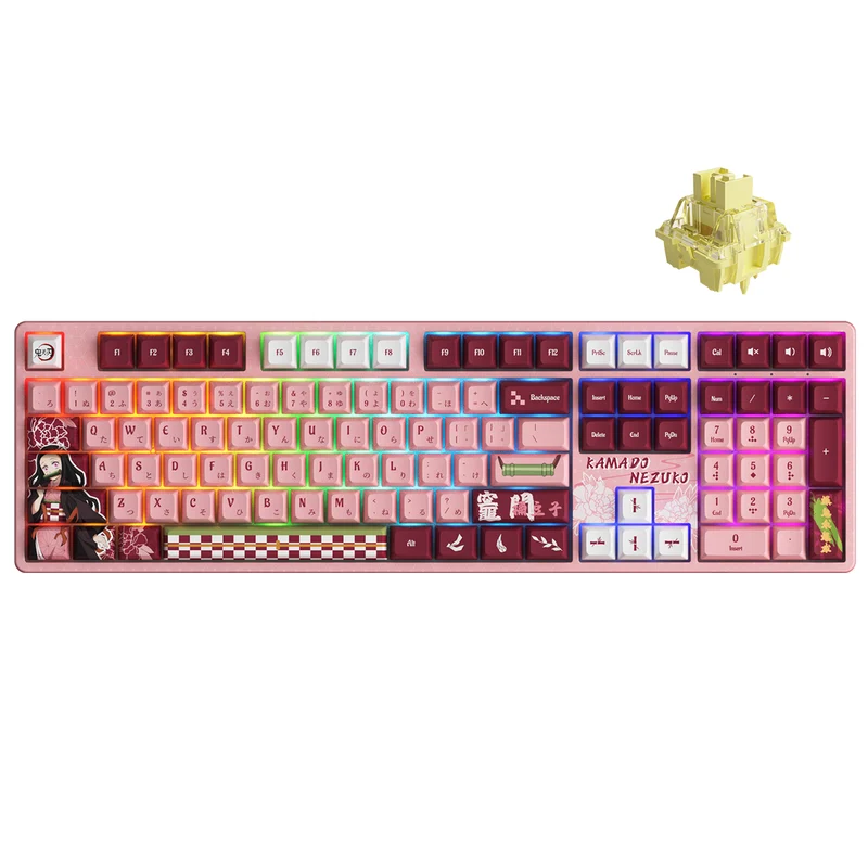 Akko Demon Slayer Nezuko 5108B Plus Multi-Modes RGB Hot-Swappable Mechanical Keyboard (Akko V3 Cream Yellow Pro)