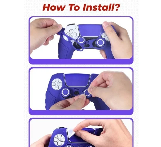 IINE Silicone Case With 2 Thumb Grip Caps For PS5 Controller (Red, Black & White, Pink, Blue, Purple)