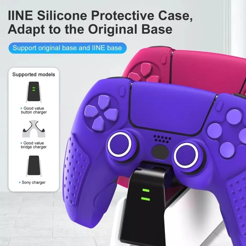 IINE Silicone Case With 2 Thumb Grip Caps For PS5 Controller (Red, Black & White, Pink, Blue, Purple)
