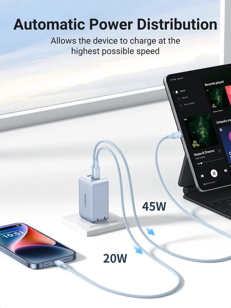 UGreen 3-Port (USB-A + 2 USB-C) 65W Gan Tech Fast Charger (Black) (CD244/10334)