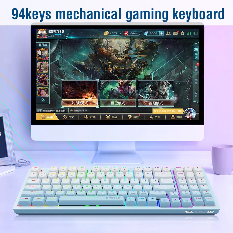 E-Yooso Z-94J Tri-Mode RGB 94-Keys Hot-Swappable Mechanical Keyboard White/Blue (Linear White Switch)