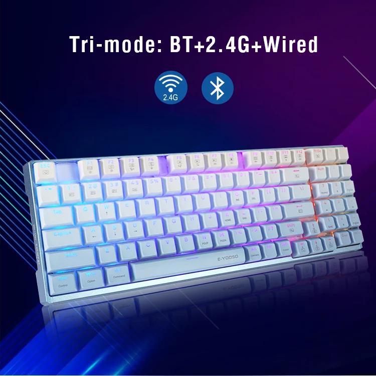 E-Yooso Z-94J Tri-Mode RGB 94-Keys Hot-Swappable Mechanical Keyboard White/Blue (Linear White Switch)