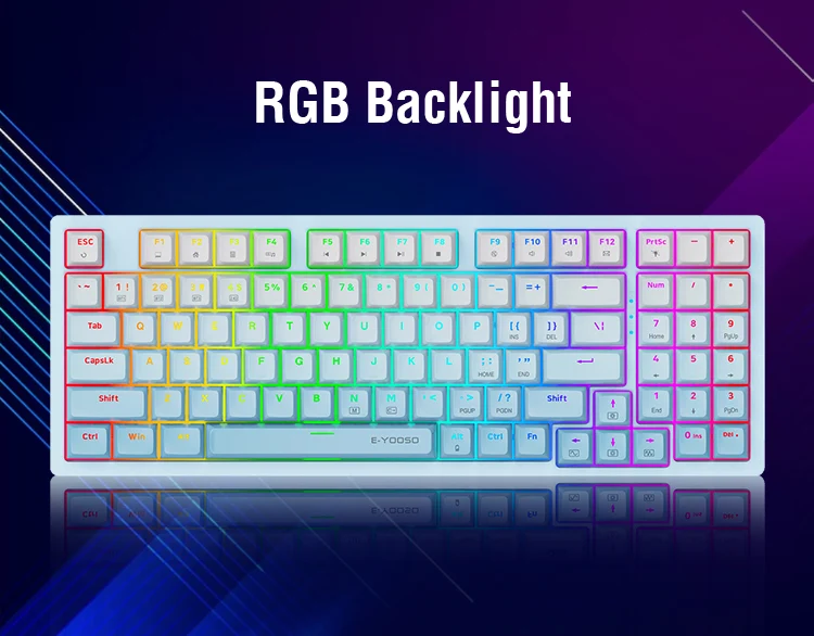 E-Yooso Z-94J Tri-Mode RGB 94-Keys Hot-Swappable Mechanical Keyboard White/Blue (Linear White Switch)