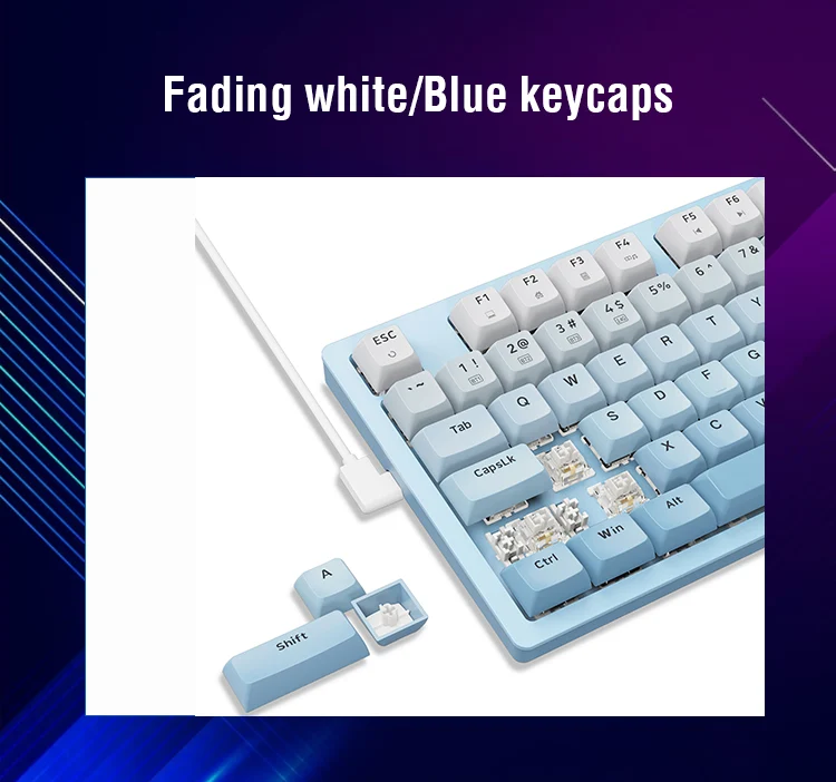 E-Yooso Z-94J Tri-Mode RGB 94-Keys Hot-Swappable Mechanical Keyboard White/Blue (Linear White Switch)
