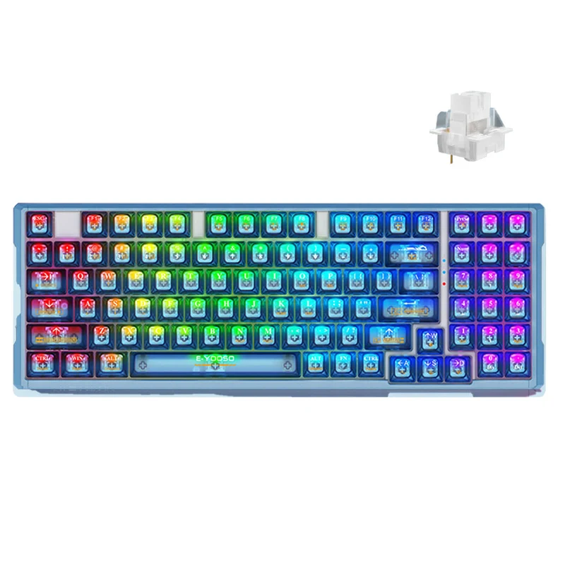E-Yooso Z-94J Tri-Mode RGB 94-Keys Hot-Swappable Mechanical Keyboard Crystal Blue (Linear White Switch)