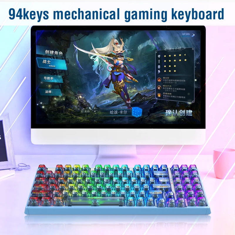 E-Yooso Z-94J Tri-Mode RGB 94-Keys Hot-Swappable Mechanical Keyboard Crystal Blue (Linear White Switch)