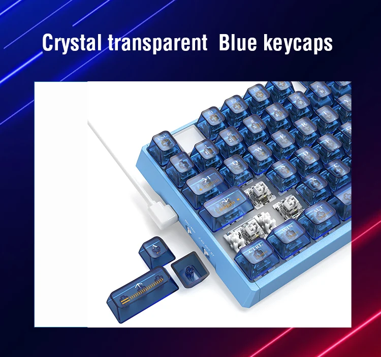 E-Yooso Z-94J Tri-Mode RGB 94-Keys Hot-Swappable Mechanical Keyboard Crystal Blue (Linear White Switch)