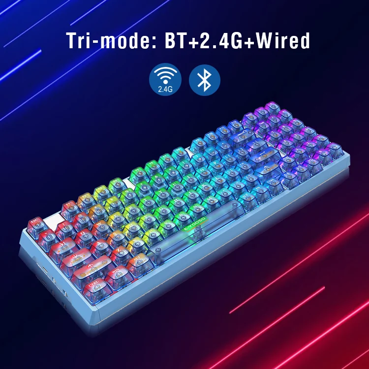 E-Yooso Z-94J Tri-Mode RGB 94-Keys Hot-Swappable Mechanical Keyboard Crystal Blue (Linear White Switch)