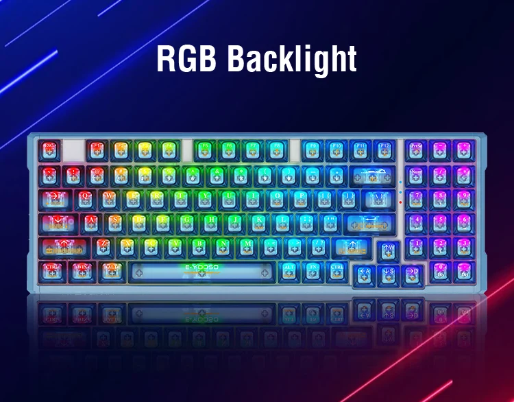 E-Yooso Z-94J Tri-Mode RGB 94-Keys Hot-Swappable Mechanical Keyboard Crystal Blue (Linear White Switch)