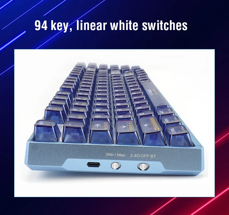 E-Yooso Z-94J Tri-Mode RGB 94-Keys Hot-Swappable Mechanical Keyboard Crystal Blue (Linear White Switch)