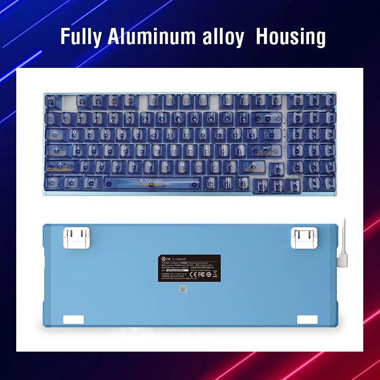 E-Yooso Z-94J Tri-Mode RGB 94-Keys Hot-Swappable Mechanical Keyboard Crystal Blue (Linear White Switch)