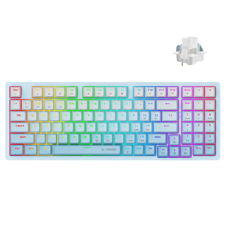 E-Yooso Z-94 Tri-Mode RGB 94-Keys Hot-Swappable Mechanical Keyboard White/Blue (Linear White switch)