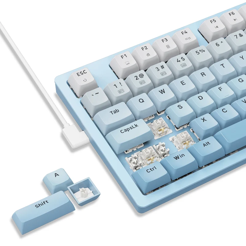 E-Yooso Z-94 Tri-Mode RGB 94-Keys Hot-Swappable Mechanical Keyboard White/Blue (Linear White switch)
