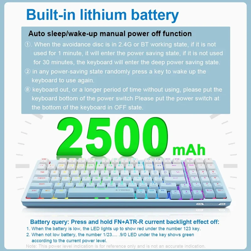 E-Yooso Z-94 Tri-Mode RGB 94-Keys Hot-Swappable Mechanical Keyboard White/Blue (Linear White switch)