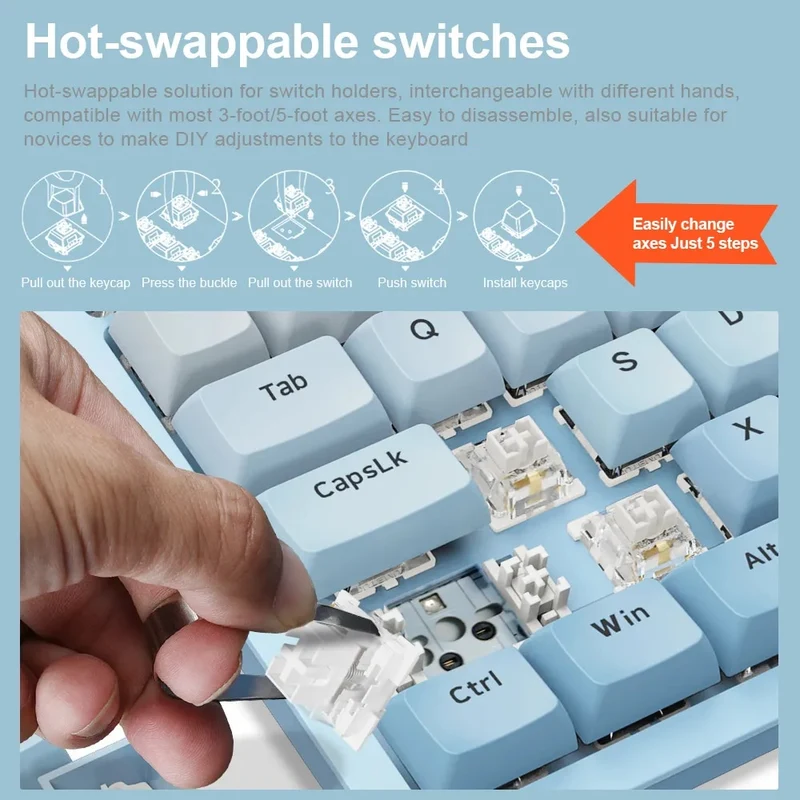 E-Yooso Z-94 Tri-Mode RGB 94-Keys Hot-Swappable Mechanical Keyboard White/Blue (Linear White switch)