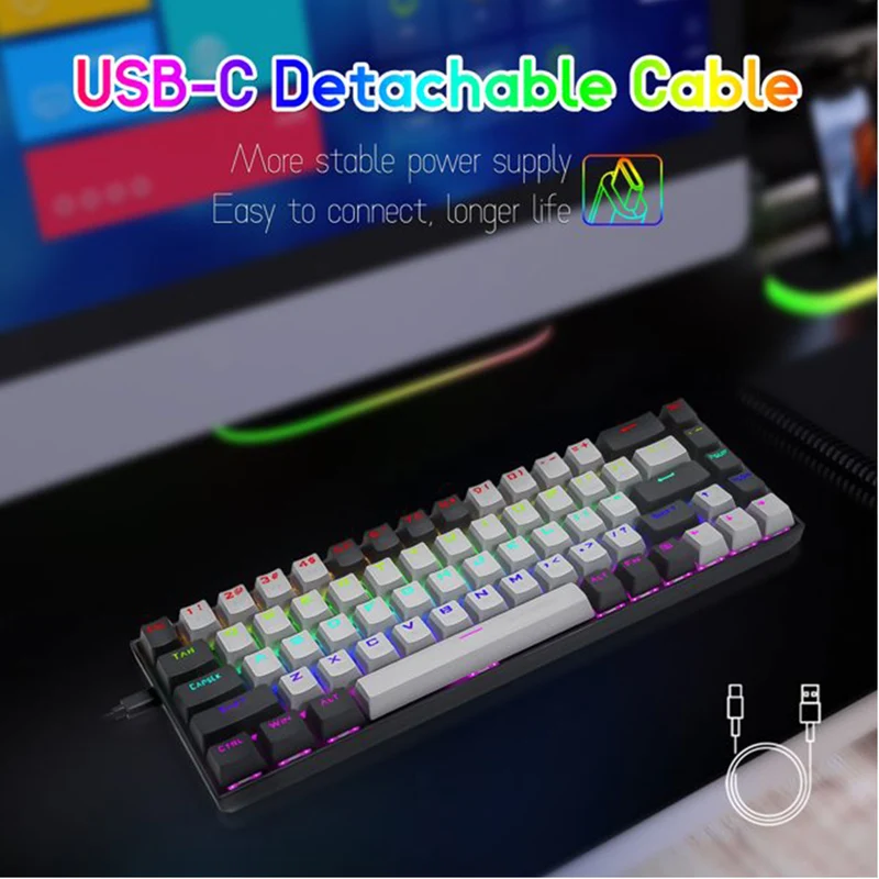 E-Yooso Z-686 RGB 68-Keys Hot Swappable Mechanical Keyboard Grey/Black (Red Switch)