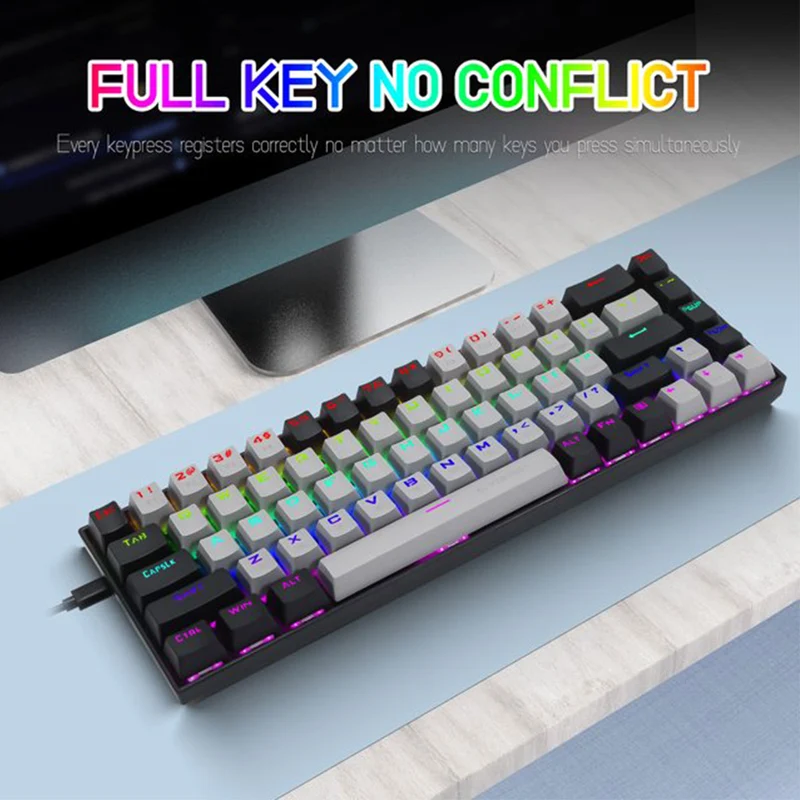 E-Yooso Z-686 RGB 68-Keys Hot Swappable Mechanical Keyboard Grey/Black (Red Switch)
