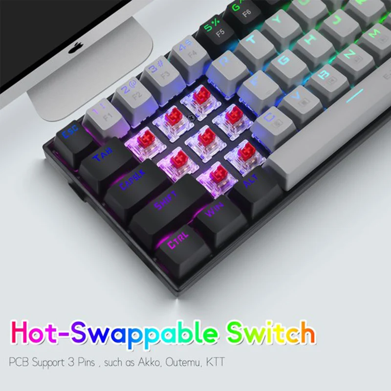 E-Yooso Z-686 RGB 68-Keys Hot Swappable Mechanical Keyboard Grey/Black (Red Switch)