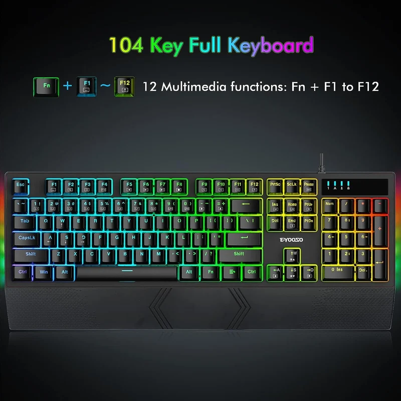 E-Yooso K-662 Rainbow Light 104-Keys Wired Mechanical Keyboard Black