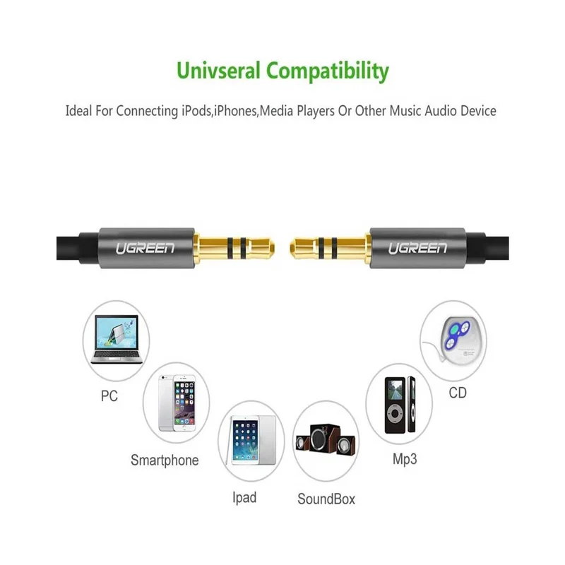 UGreen 3.5mm Male To Male Round Cable (0.5m, 1m, 1.5m, 2m, 3m, 5m) (AV119)