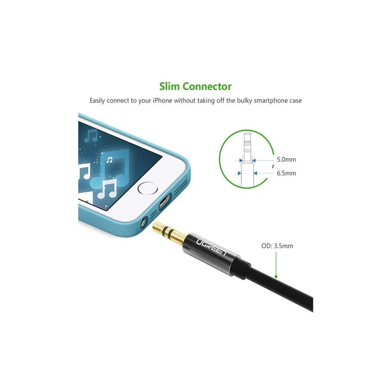 UGreen 3.5mm Male To Male Round Cable (0.5m, 1m, 1.5m, 2m, 3m, 5m) (AV119)