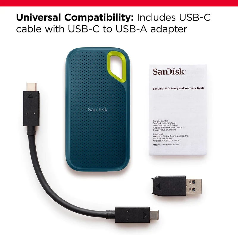 Sandisk Extreme 2TB USB-C USB 3.2 Gen 2 Up To 1050MB/S Portable SSD V2 (Royal Blue, Monterey, White)