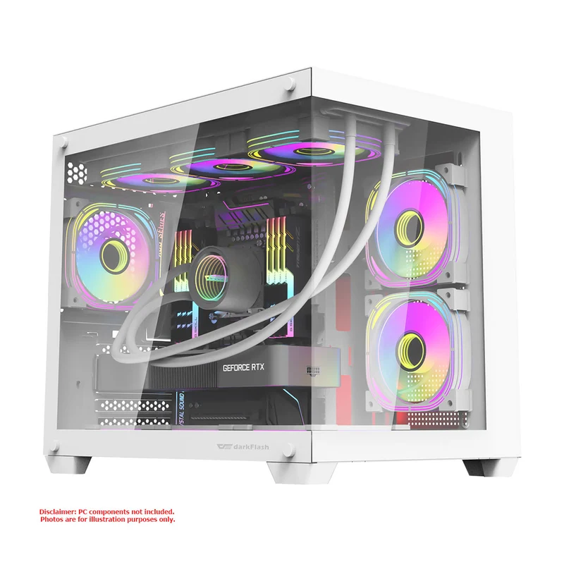 DarkFlash C285MP Exquisite M-ATX PC Case Tempered Glass Panoramic Side Transparent (White)