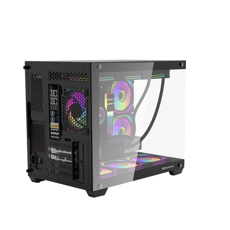 DarkFlash C285MP Exquisite M-ATX PC Case Tempered Glass Panoramic Side Transparent (Black)