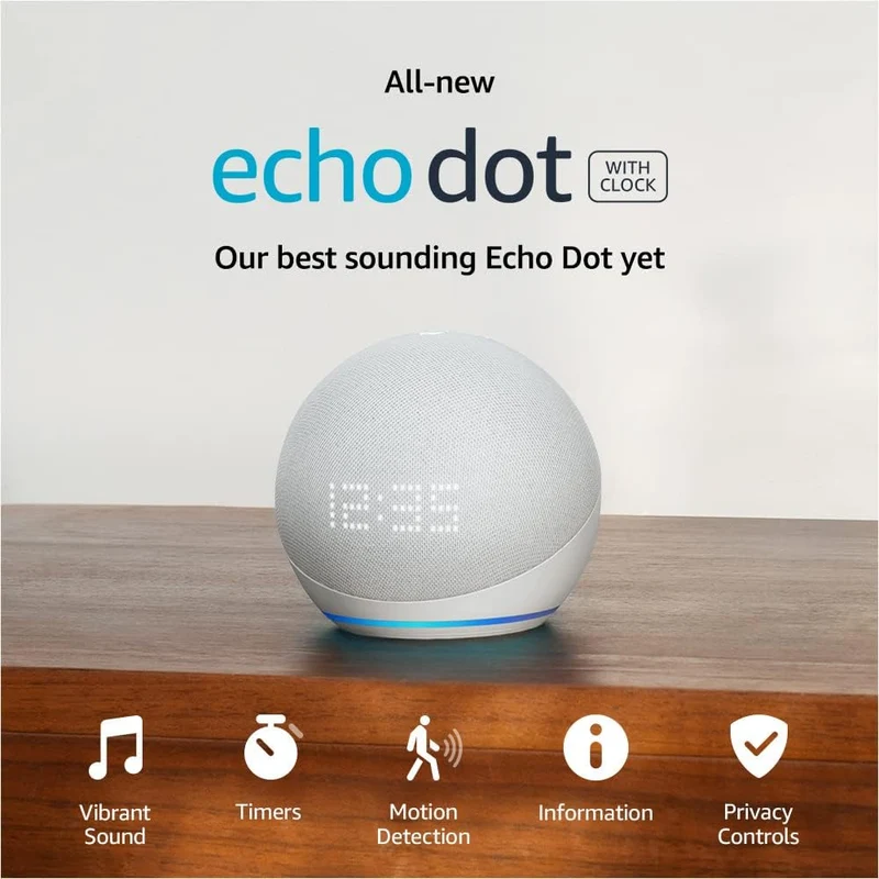 Amazon Echo Dot 5th Gen Smart Speaker With Clock & Alexa (Glacier White)