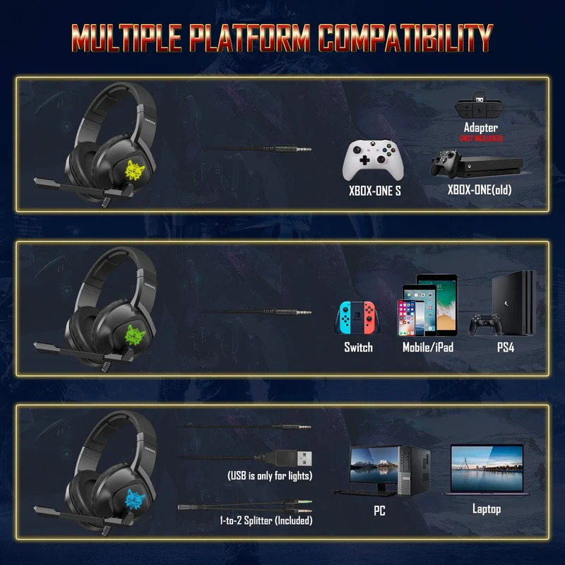 Onikuma K19 Professional Gaming Headset With RGB LED Backlight (Black)