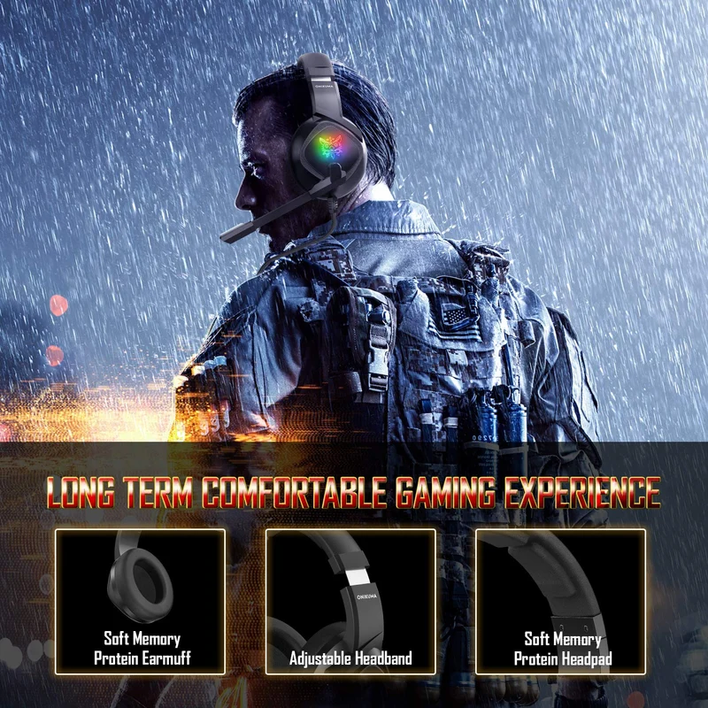 Onikuma K19 Professional Gaming Headset With RGB LED Backlight (Black)