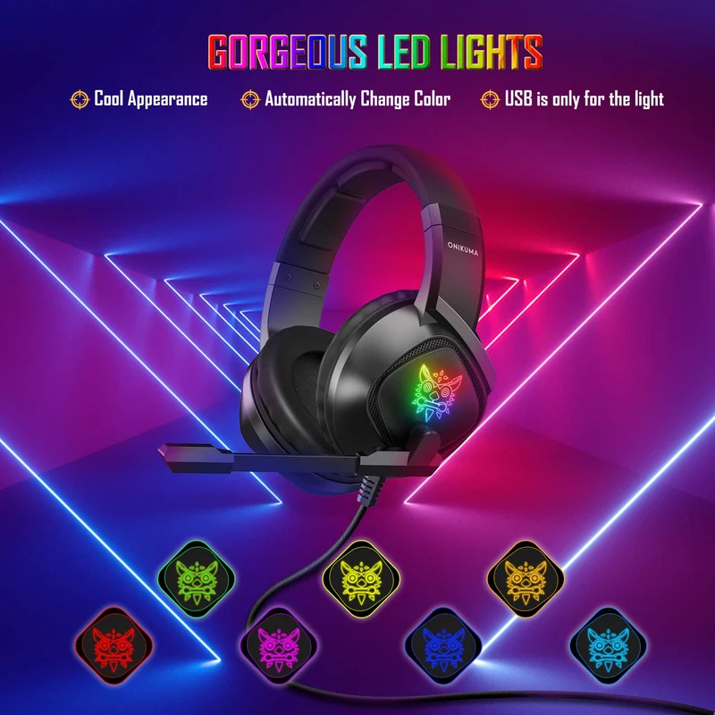 Onikuma K19 Professional Gaming Headset With RGB LED Backlight (Black)
