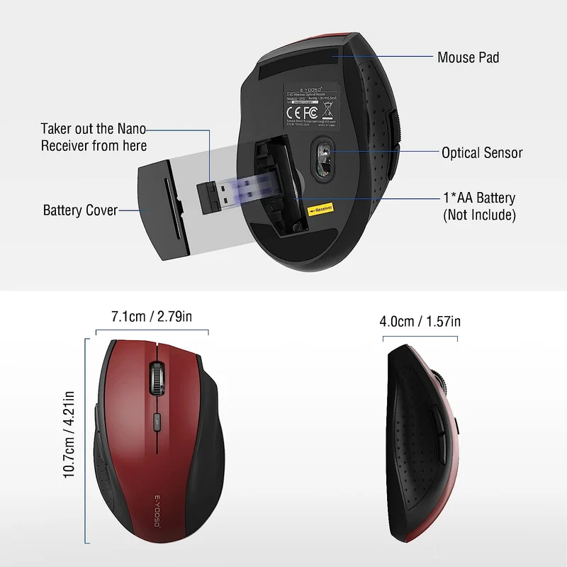 E-Yooso E-1010 Wireless Mouse (Red)