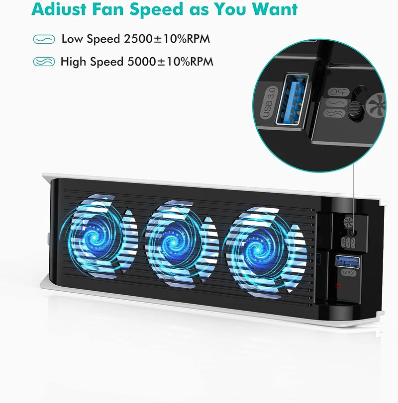 Kiwihome Cooling Fan For PS5 With LED Light (White) (MT-PX07-WT)